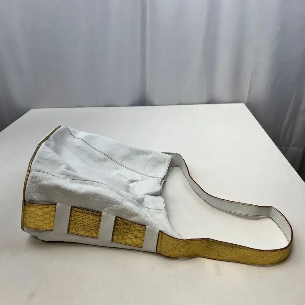 Pulicati Italia Genuine Leather Shoulder Bag White/Gold
